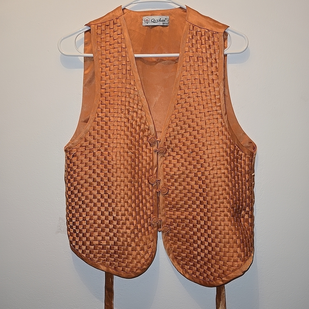SHAN Woven Leather Vest in Rich Tan